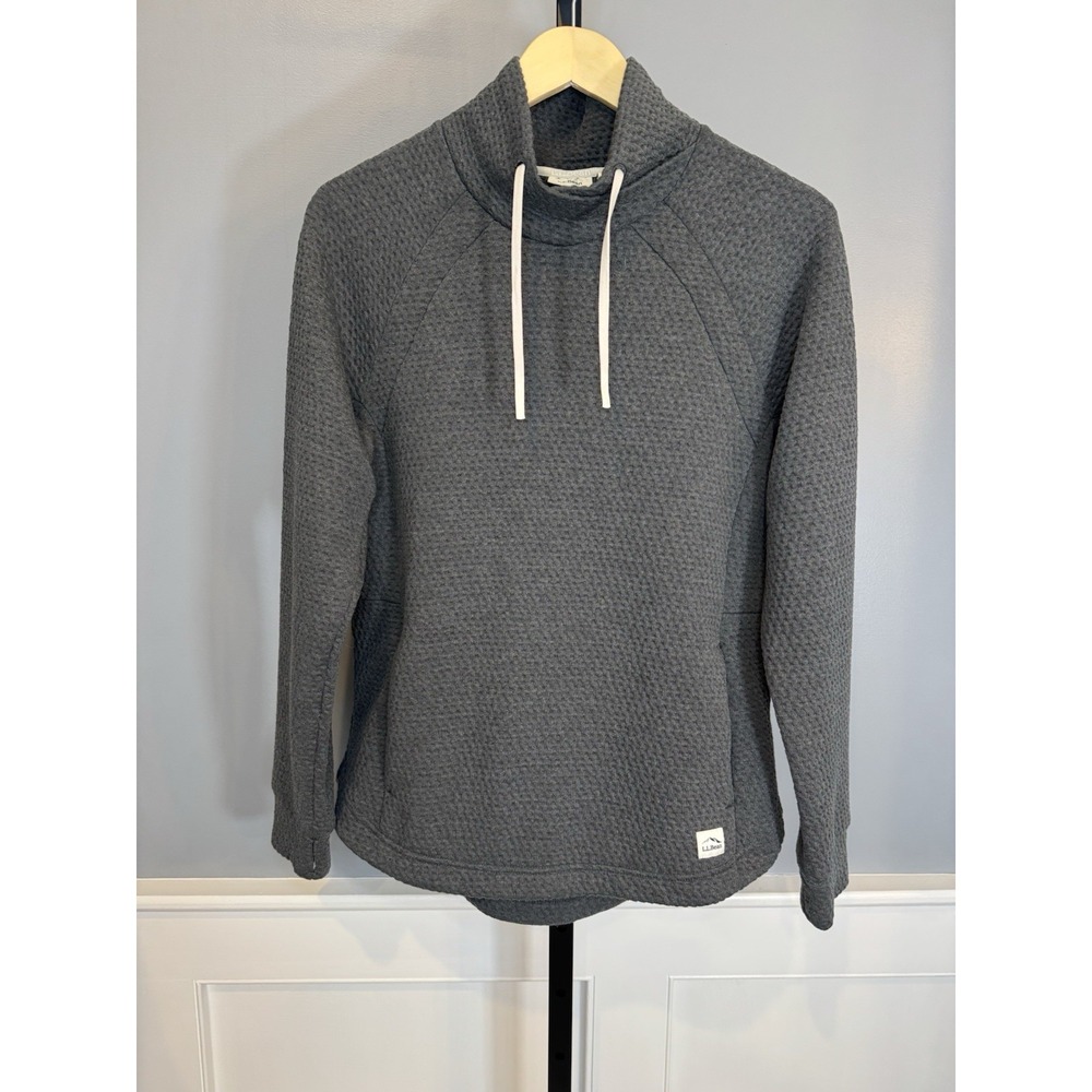 LL Bean Ridgeknit Crossneck Pullover S Quilted Funnel Neck Tencel Sweatshirt